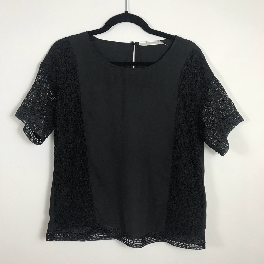 Gibson Black Short Sleeve Blouse with Lace